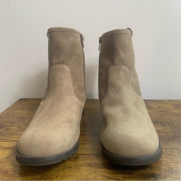 Walking Cradles Womens Kimber Taupe Suede Block Heel Booties Ankle Boots Shoes - Picture 6 of 10